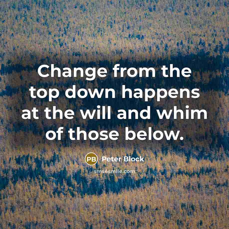 “Change from the top down happens at the will and whim of those below.” quote by Peter Block