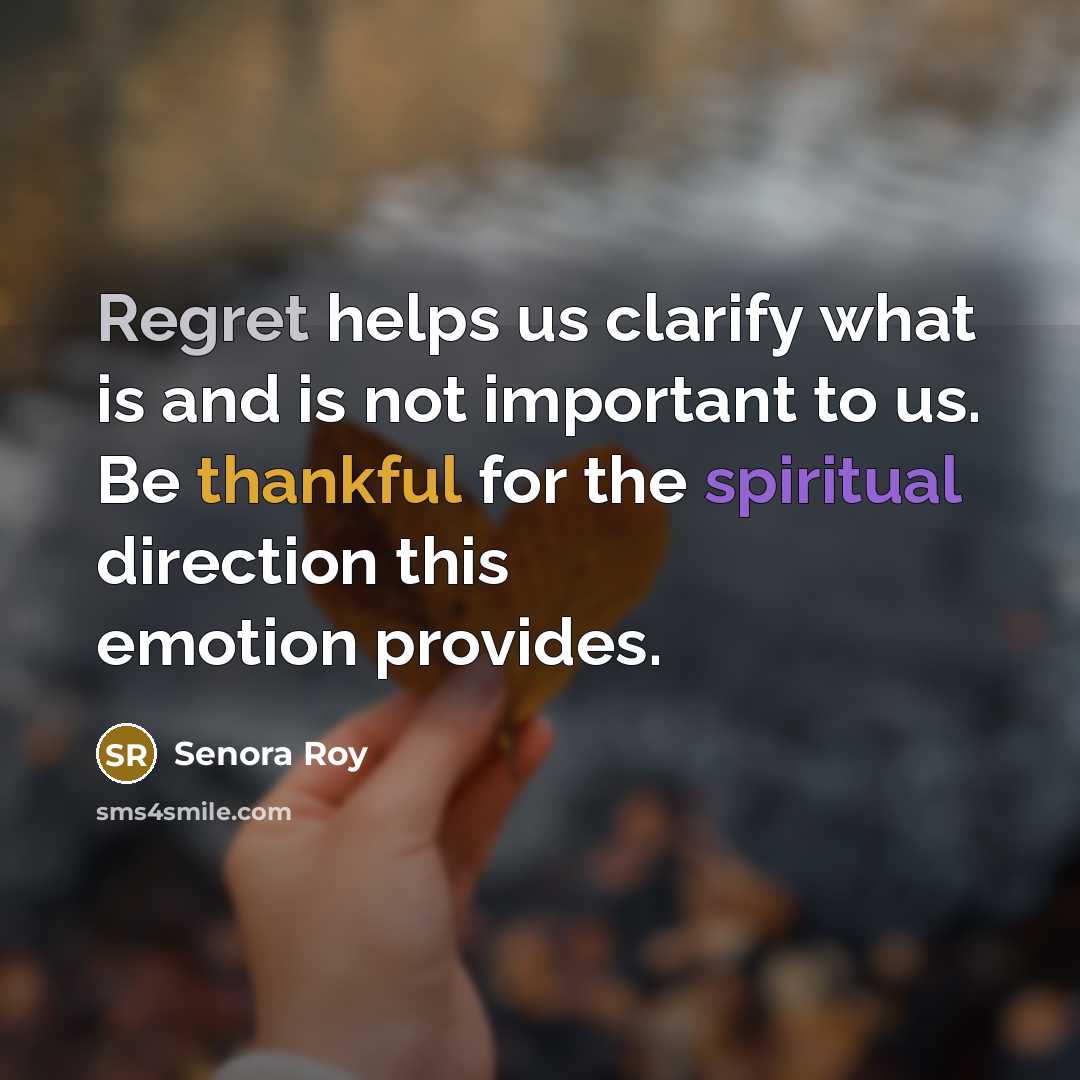 “Regret helps us clarify what is and is not important to us. Be thankful for the spiritual direction this emotion provides.” quote by Senora Roy