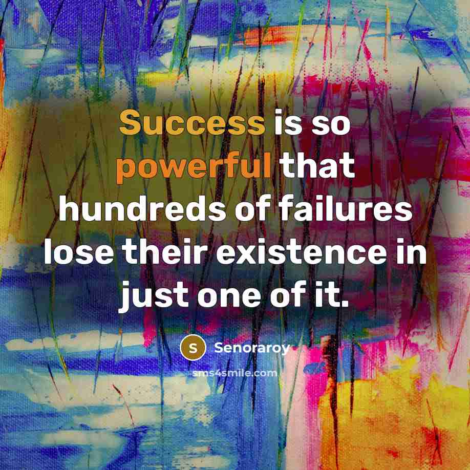 “Success is so powerful that hundreds of failures lose their existence in just one of it.” quote by Senoraroy