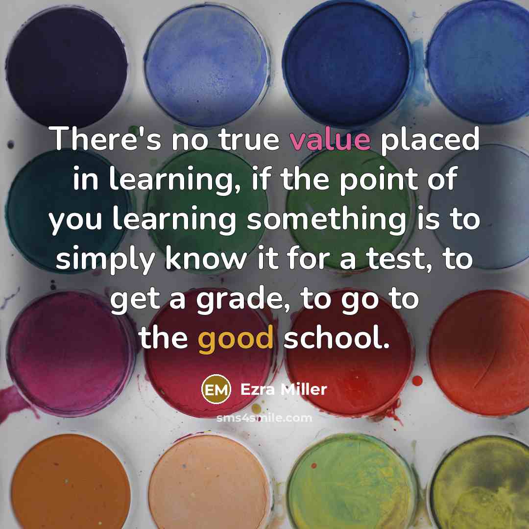 “There's no true value placed in learning, if the point of you learning something is to simply know it for a test, to get a grade, to go to the good school.” quote by Ezra Miller