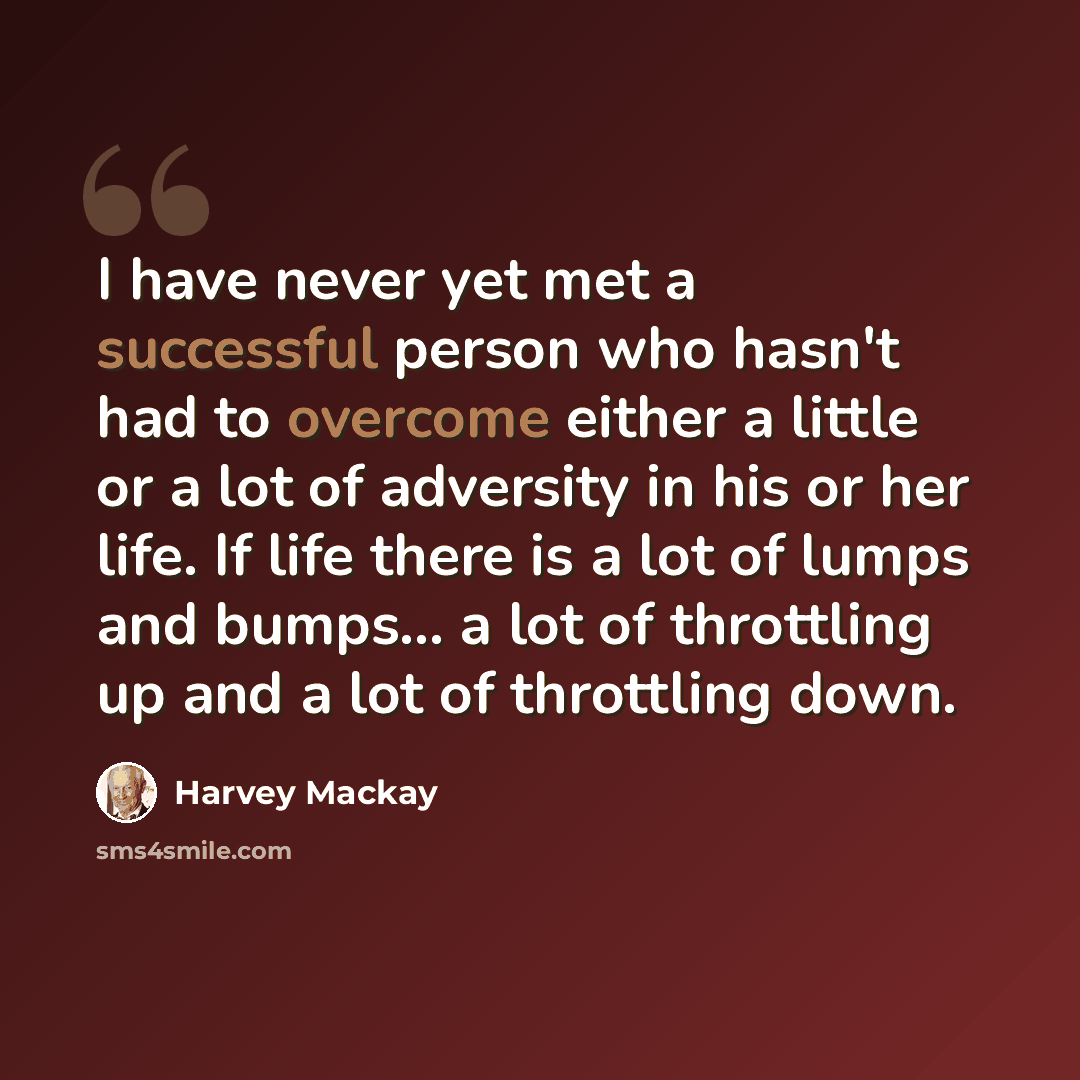 “I have never yet met a successful person who hasn't had to overcome either a little or a lot of adversity in his or her life. If life there is a lot of lumps and bumps... a lot of throttling up and a lot of throttling down.” quote by Harvey Mackay