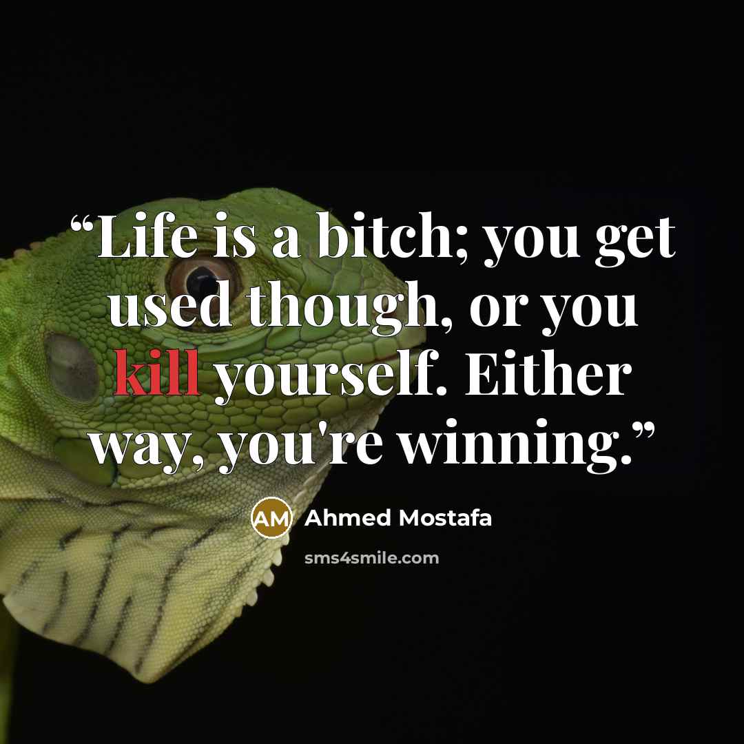 “Life is a bitch; you get used though, or you kill yourself. Either way, you're winning.” quote by Ahmed Mostafa