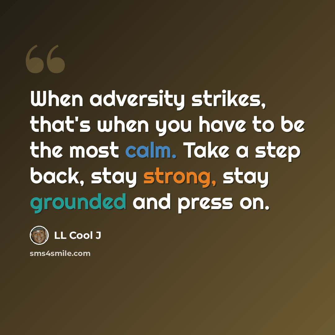 “When adversity strikes, that's when you have to be the most calm. Take a step back, stay strong, stay grounded and press on.” quote by LL Cool J
