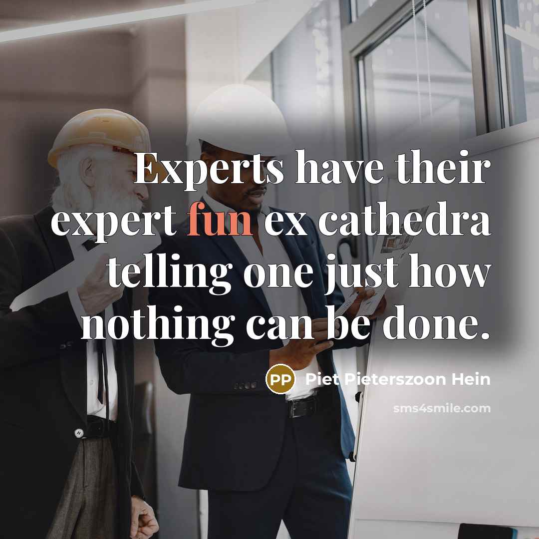 “Experts have their expert fun ex cathedra telling one just how nothing can be done.” quote by Piet Pieterszoon Hein