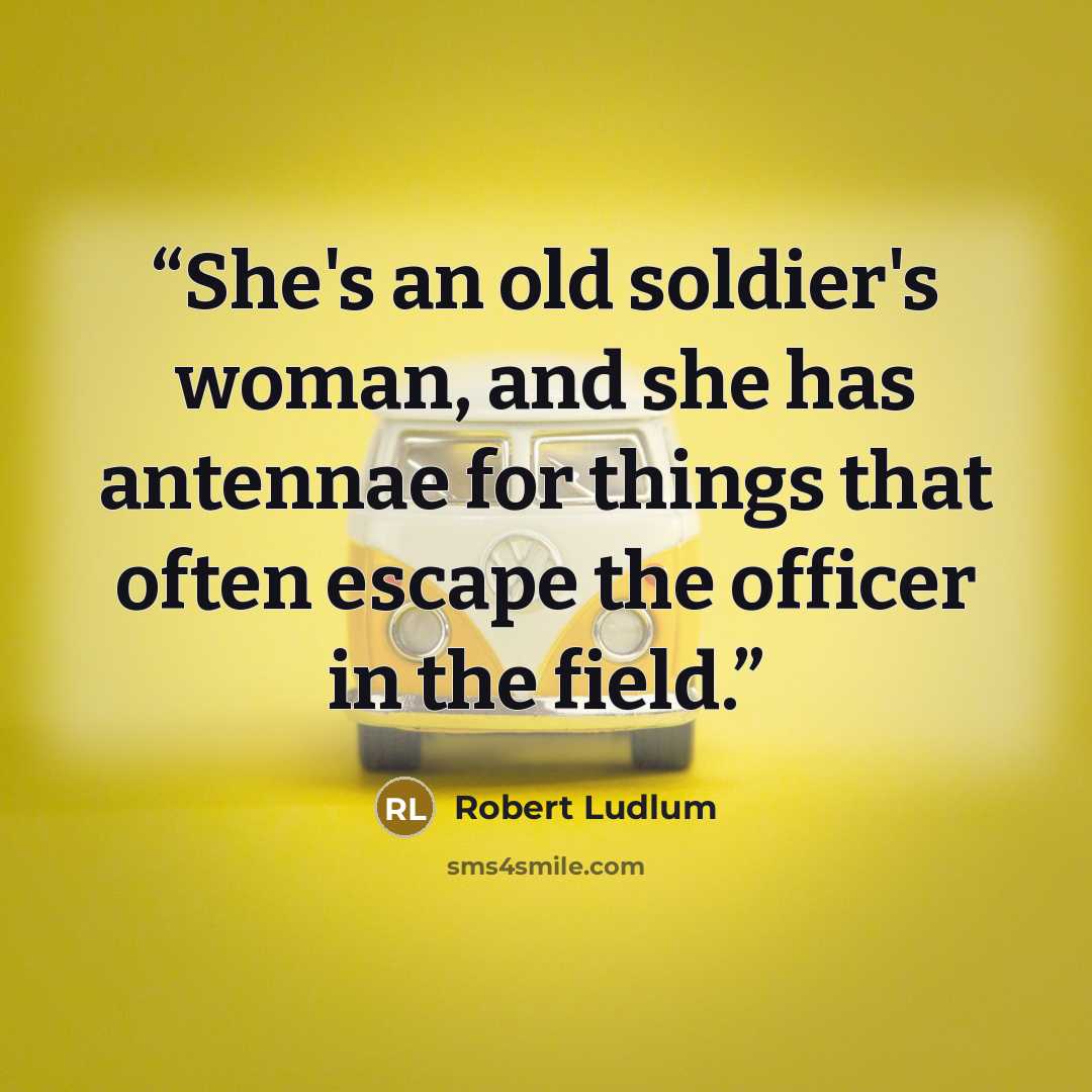 “She's an old soldier's woman, and she has antennae for things that often escape the officer in the field.” quote by Robert Ludlum