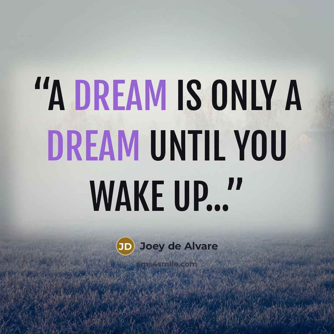 “A dream is only a dream until you wake up...” quote by Joey de Alvare