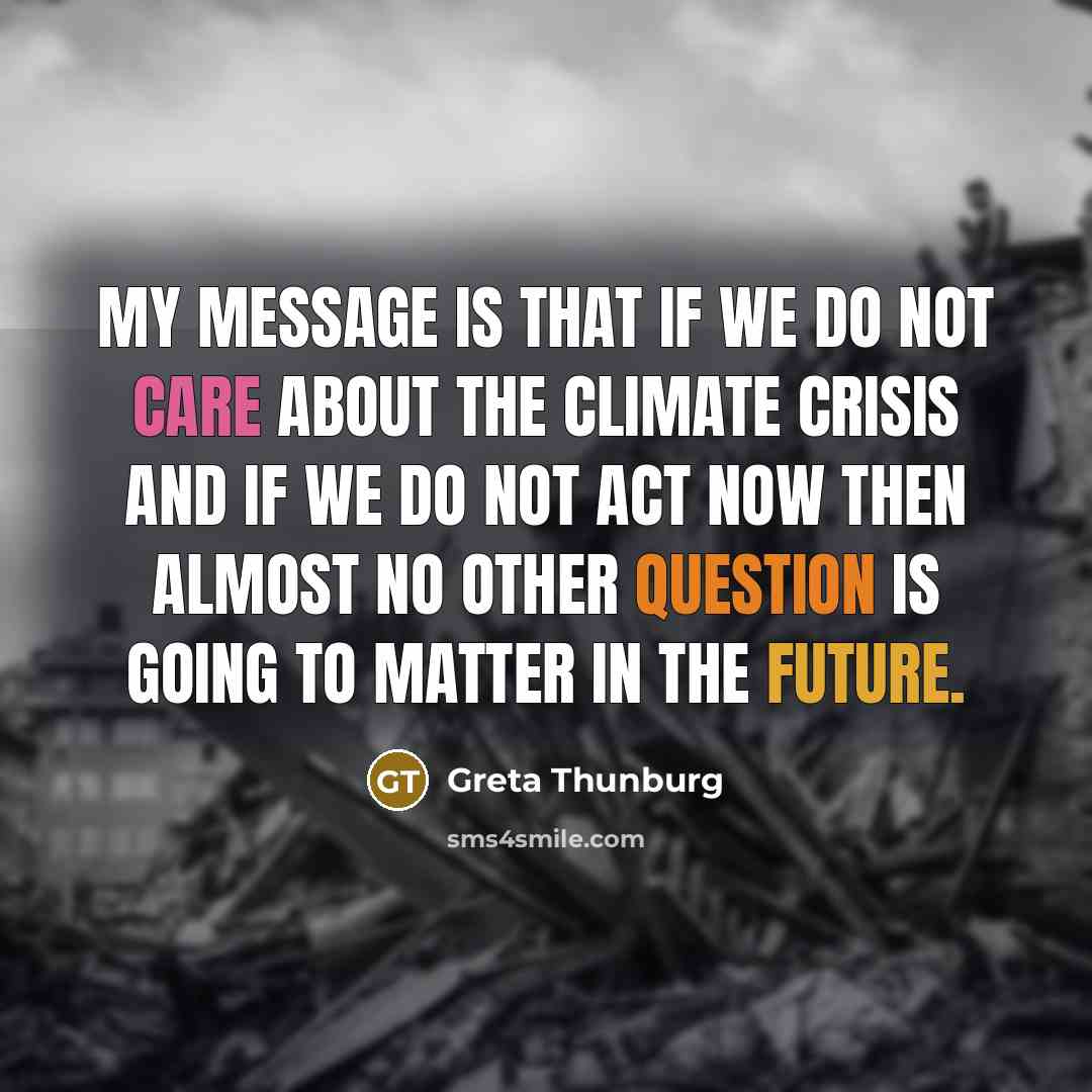 “My message is that if we do not care about the climate crisis and if we do not act now then almost no other question is going to matter in the future.” quote by Greta Thunburg