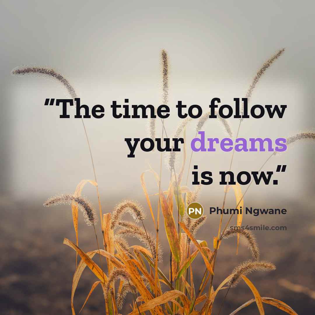 “The time to follow your dreams is now.” quote by Phumi Ngwane