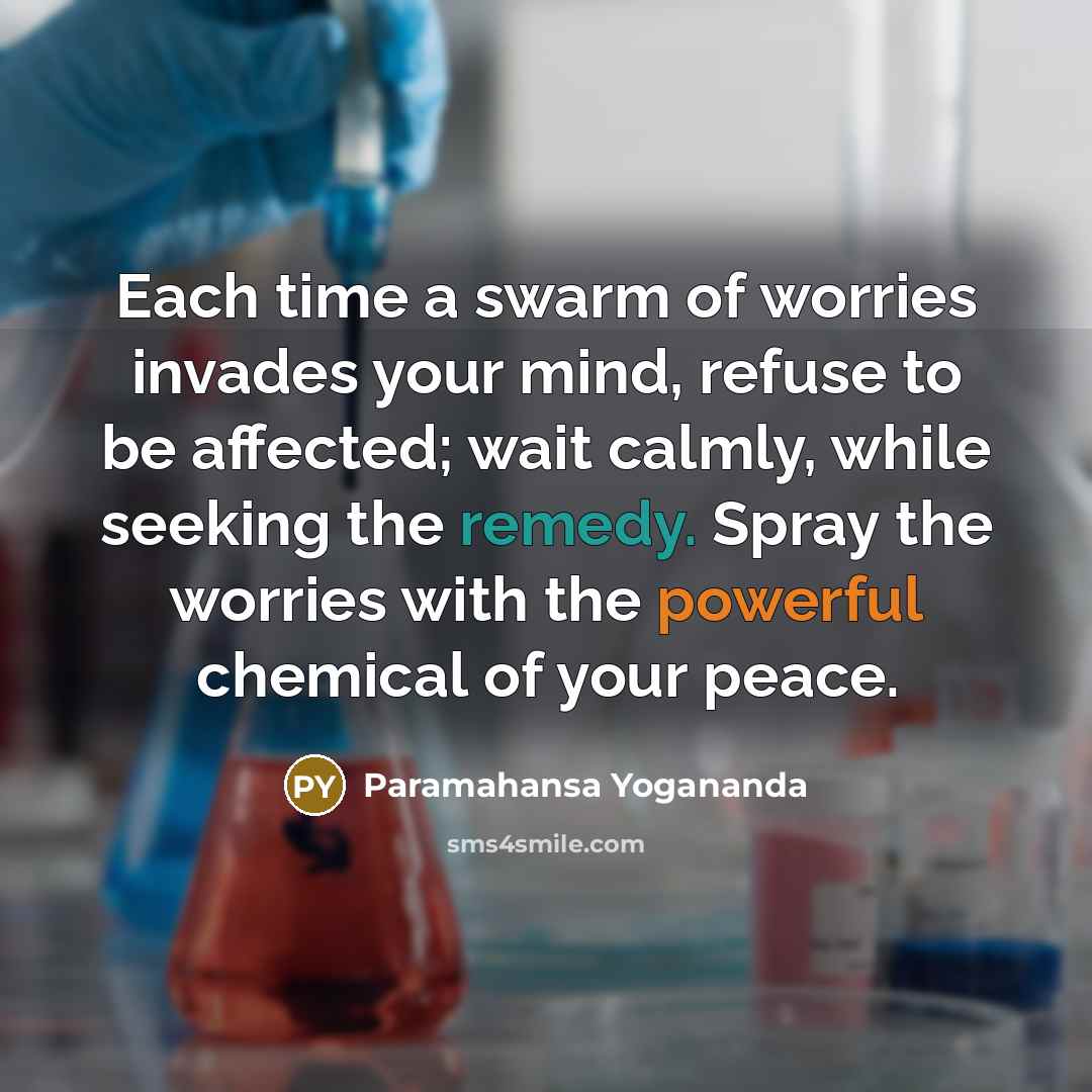 “Each time a swarm of worries invades your mind, refuse to be affected; wait calmly, while seeking the remedy. Spray the worries with the powerful chemical of your peace.” quote by Paramahansa Yogananda