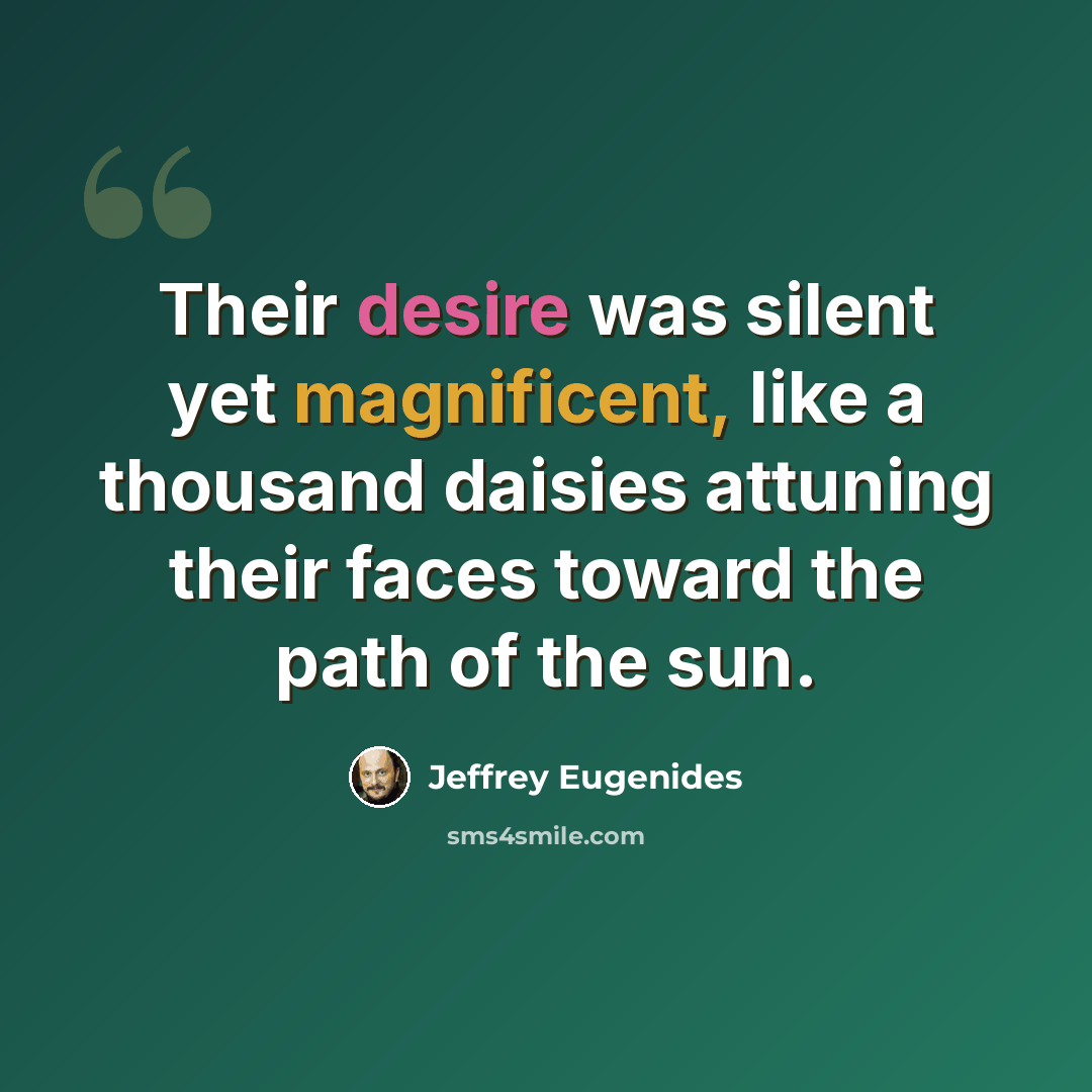 “Their desire was silent yet magnificent, like a thousand daisies attuning their faces toward the path of the sun.” quote by Jeffrey Eugenides