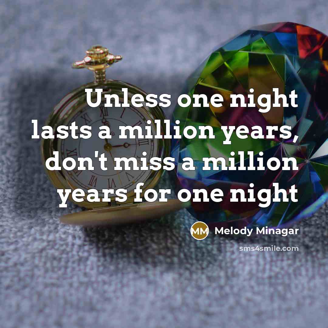 “Unless one night lasts a million years, don't miss a million years for one night” quote by Melody Minagar