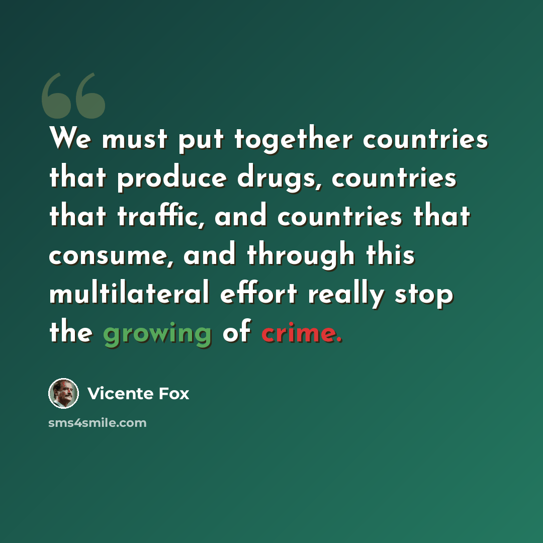 “We must put together countries that produce drugs, countries that traffic, and countries that consume, and through this multilateral effort really stop the growing of crime.” quote by Vicente Fox