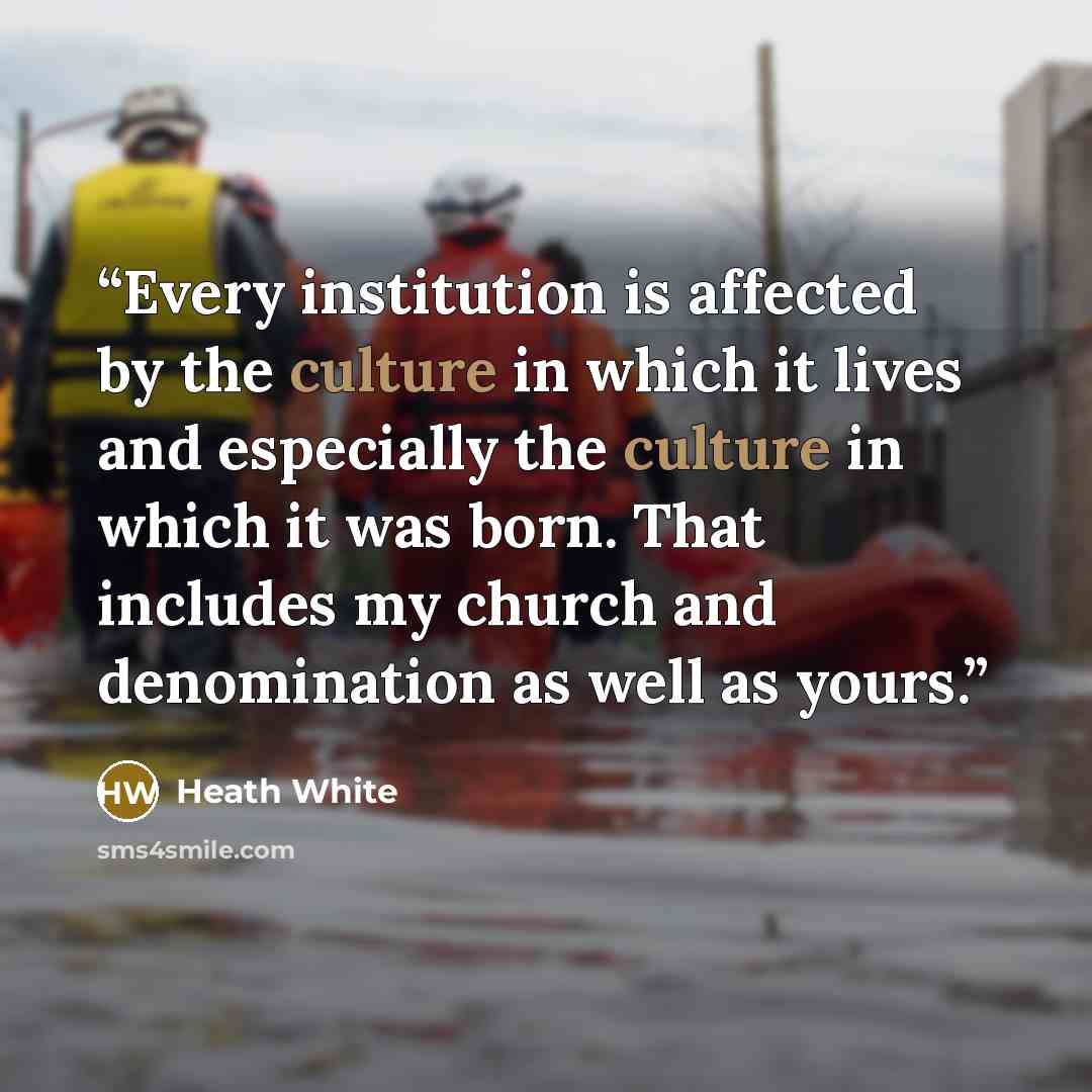 “Every institution is affected by the culture in which it lives and especially the culture in which it was born. That includes my church and denomination as well as yours.” quote by Heath White