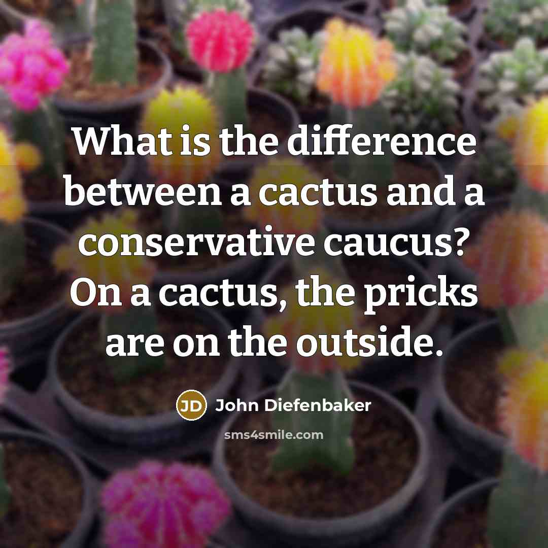 “What is the difference between a cactus and a conservative caucus? On a cactus, the pricks are on the outside.” quote by John Diefenbaker