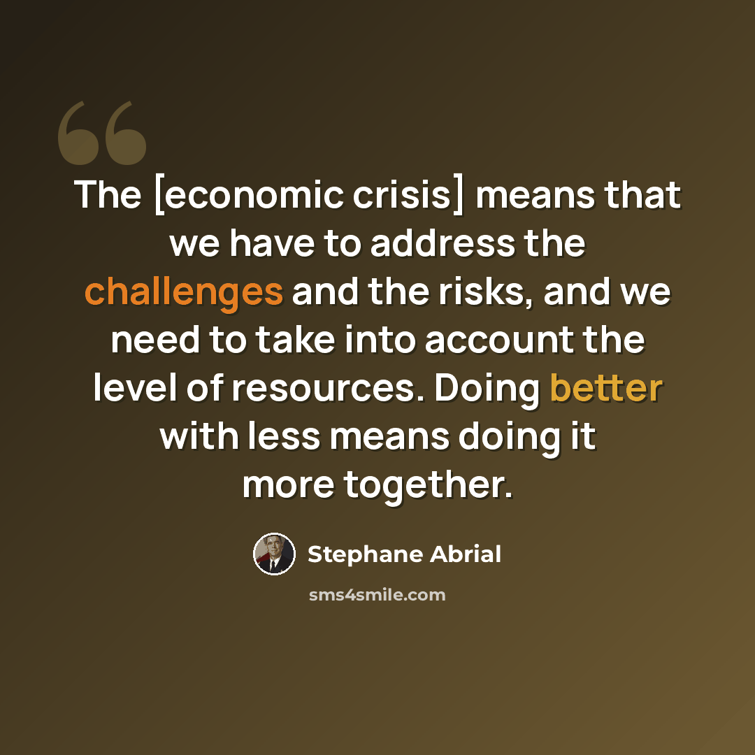 “The [economic crisis] means that we have to address the challenges and the risks, and we need to take into account the level of resources. Doing better with less means doing it more together.” quote by Stephane Abrial