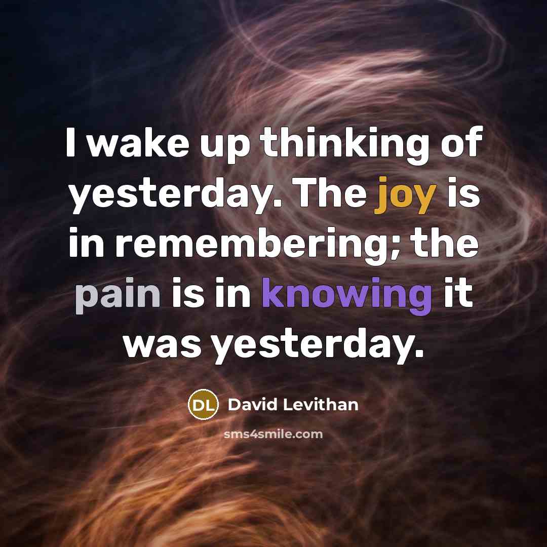 “I wake up thinking of yesterday. The joy is in remembering; the pain is in knowing it was yesterday.” quote by David Levithan