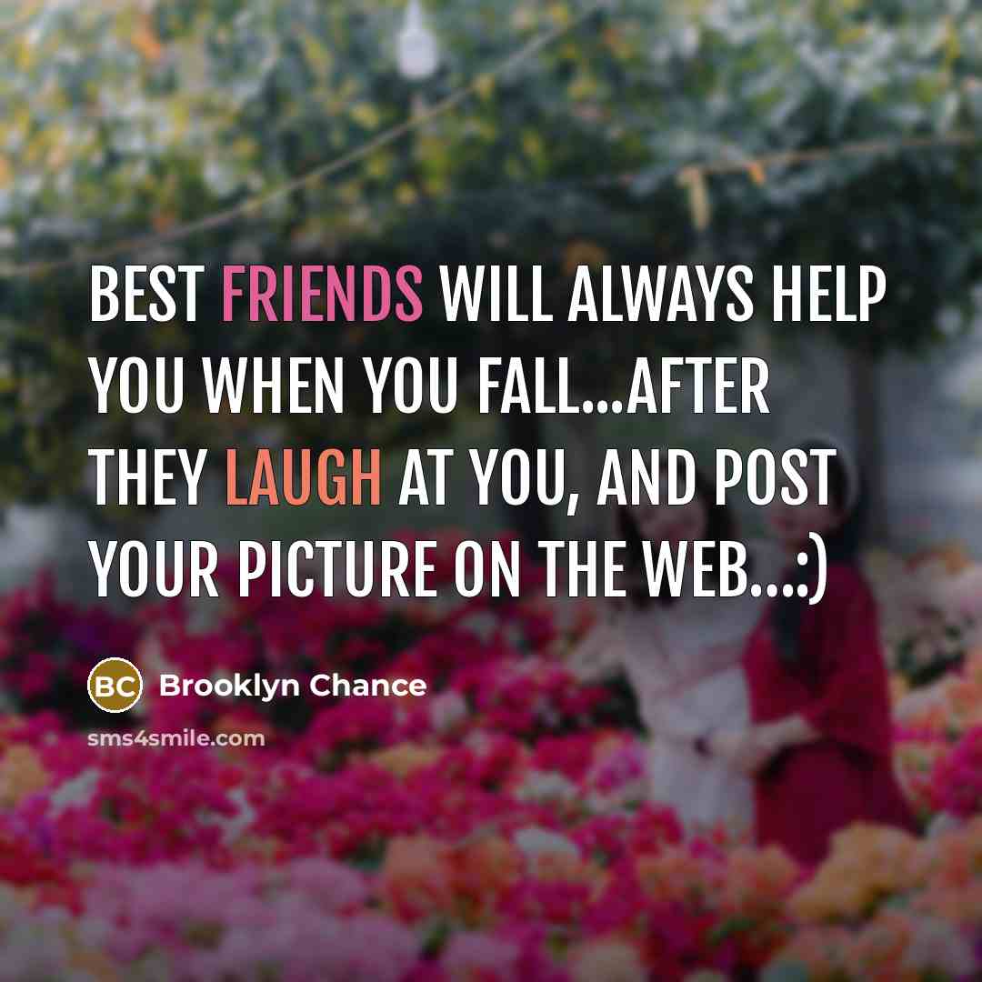 “Best friends will always help you when you fall...after they laugh at you, and post your picture on the web…:)” quote by Brooklyn Chance