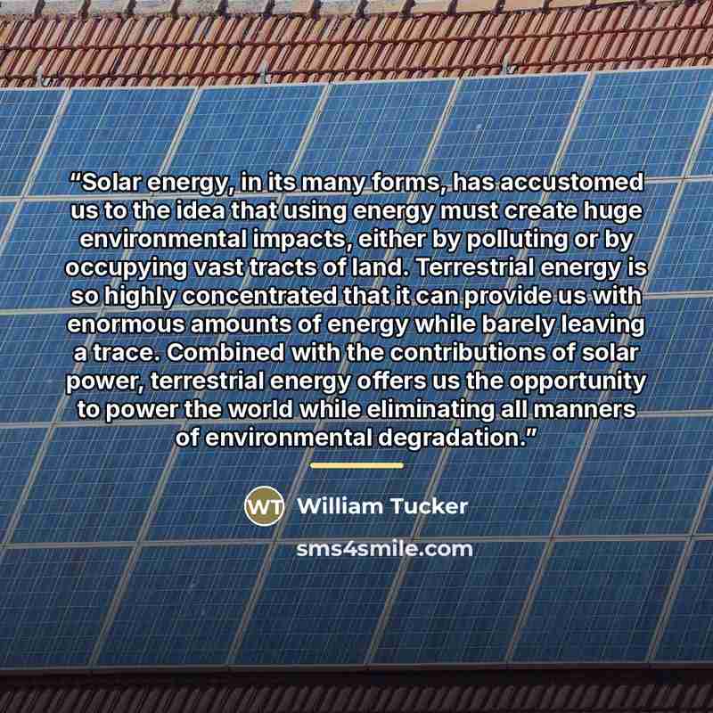 “Solar energy, in its many forms, has accustomed us to the idea that using energy must create huge environmental impacts, either by polluting or by occupying vast tracts of land. Terrestrial energy is so highly concentrated that it can provide us with enormous amounts of energy while barely leaving…” quote by William Tucker