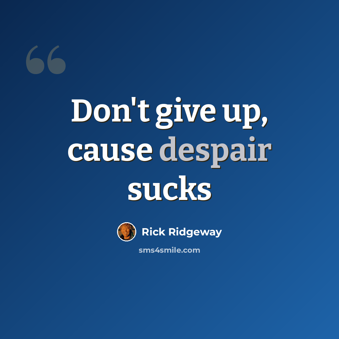 “Don't give up, cause despair sucks” quote by Rick Ridgeway