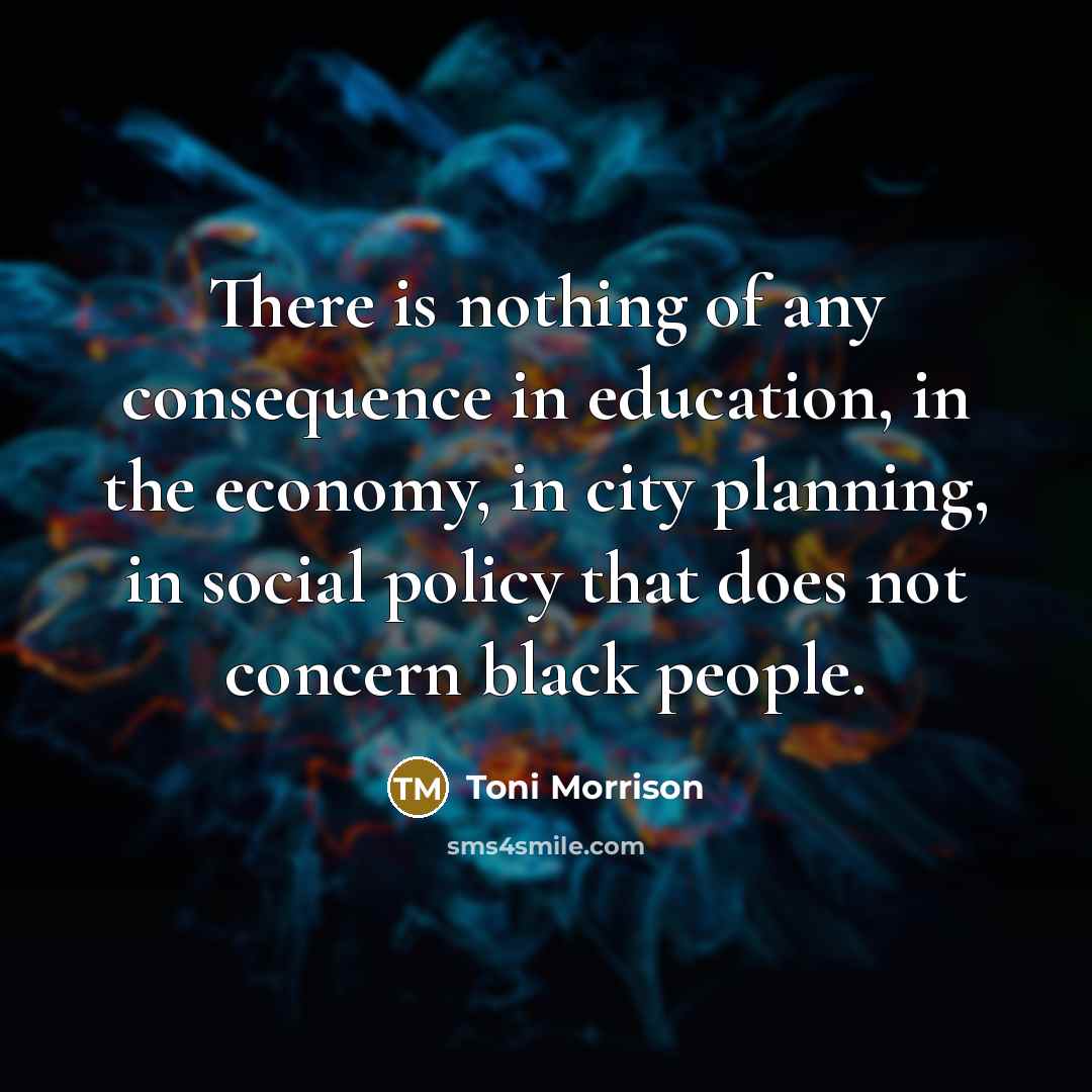 “There is nothing of any consequence in education, in the economy, in city planning, in social policy that does not concern black people.” quote by Toni Morrison