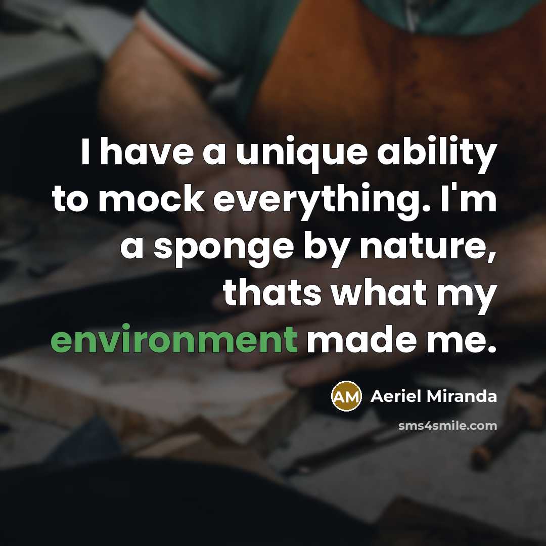 “I have a unique ability to mock everything. I'm a sponge by nature, thats what my environment made me.” quote by Aeriel Miranda
