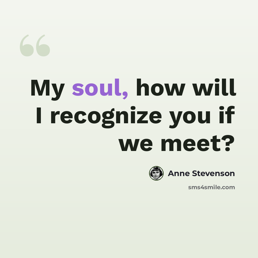 “My soul, how will I recognize you if we meet?” quote by Anne Stevenson