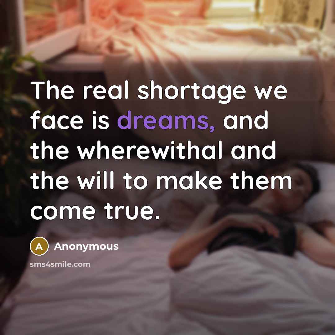 “The real shortage we face is dreams, and the wherewithal and the will to make them come true.” quote by Anonymous