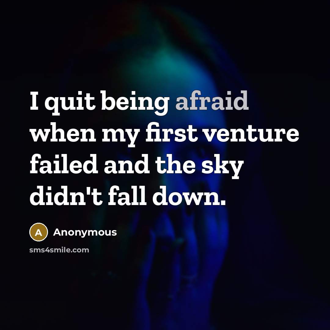 “I quit being afraid when my first venture failed and the sky didn't fall down.” quote by Anonymous