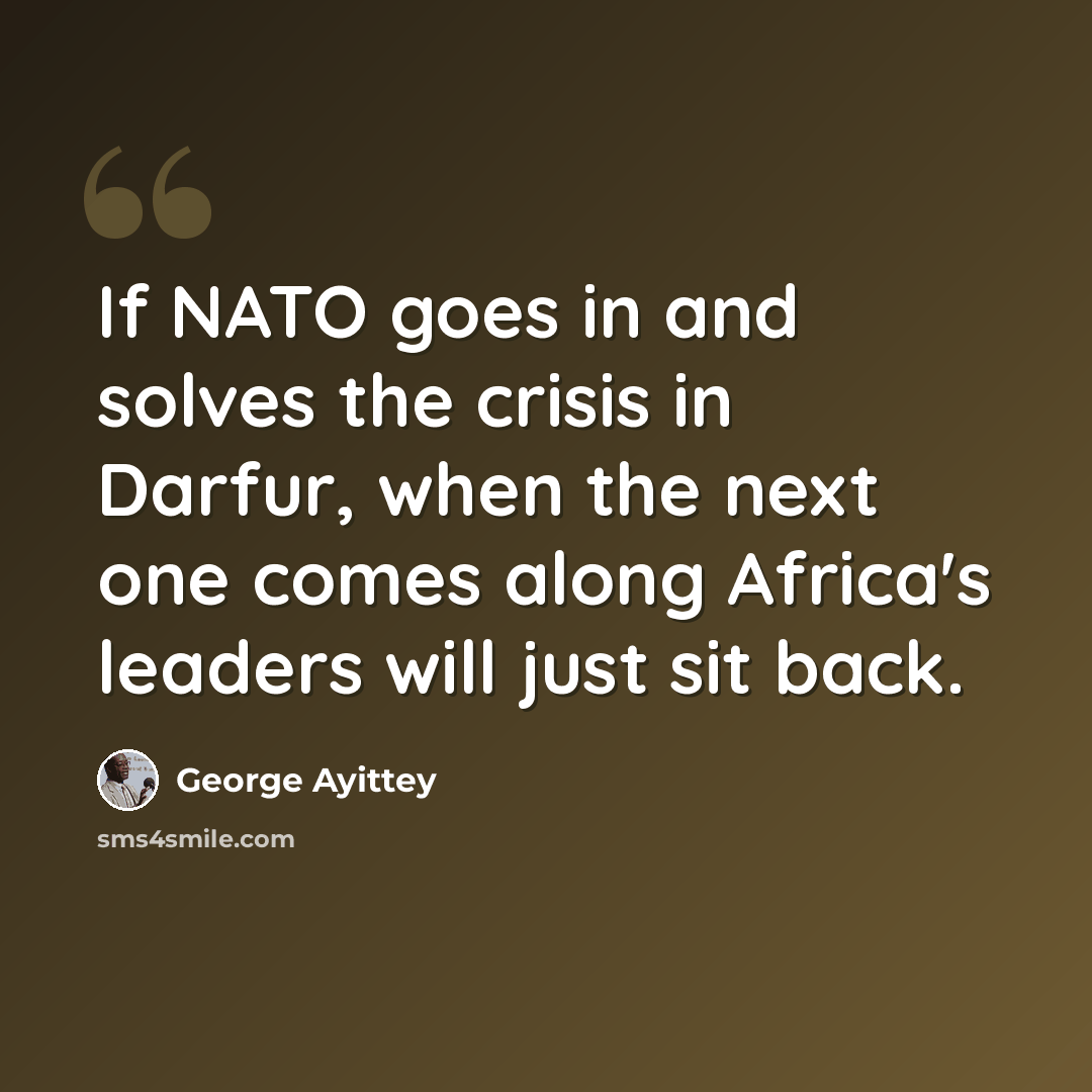“If NATO goes in and solves the crisis in Darfur, when the next one comes along Africa's leaders will just sit back.” quote by George Ayittey