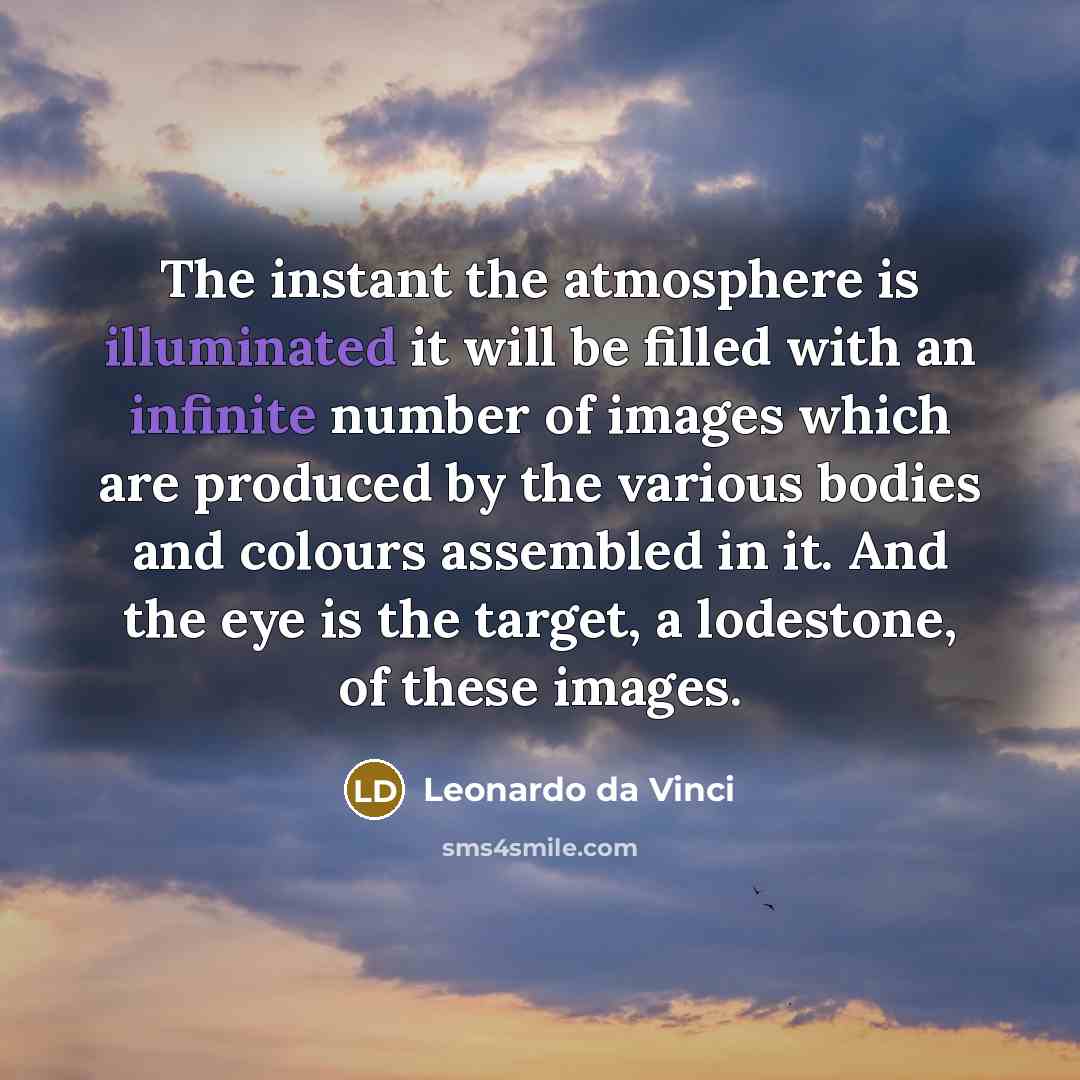“The instant the atmosphere is illuminated it will be filled with an infinite number of images which are produced by the various bodies and colours assembled in it. And the eye is the target, a lodestone, of these images.” quote by Leonardo da Vinci