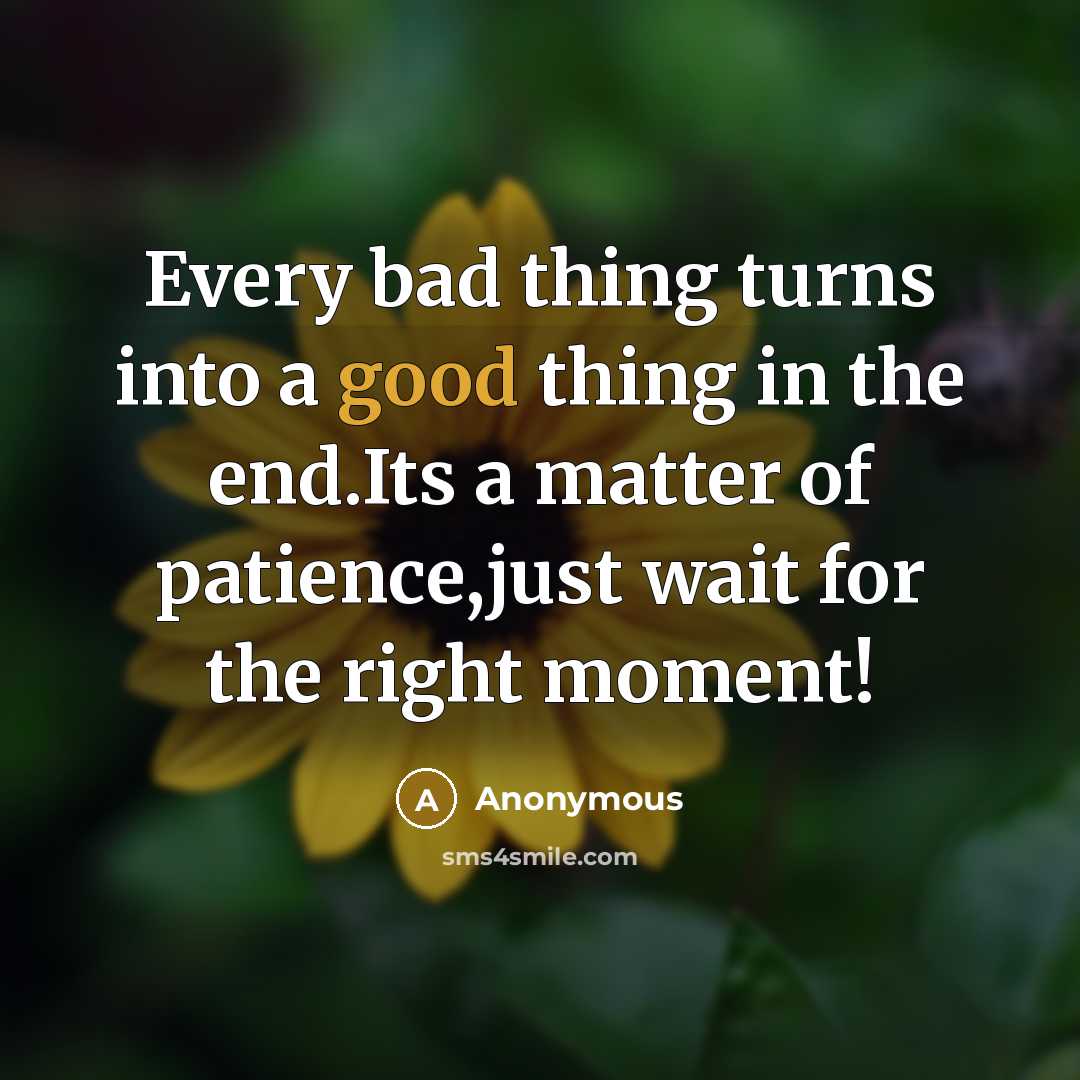 “Every bad thing turns into a good thing in the end.Its a matter of patience,just wait for the right moment!” quote by Anonymous