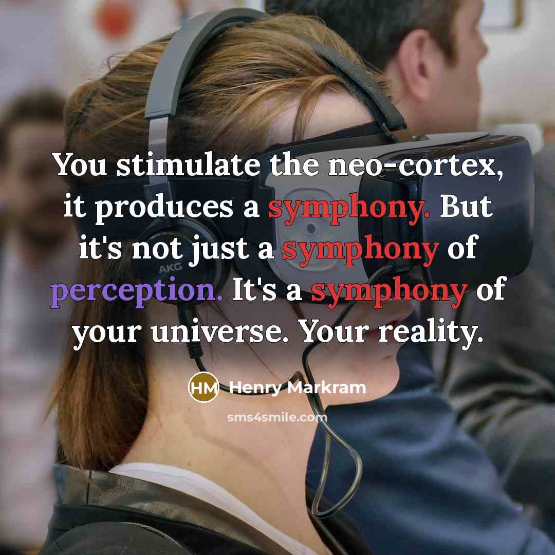 “You stimulate the neo-cortex, it produces a symphony. But it's not just a symphony of perception. It's a symphony of your universe. Your reality.” quote by Henry Markram