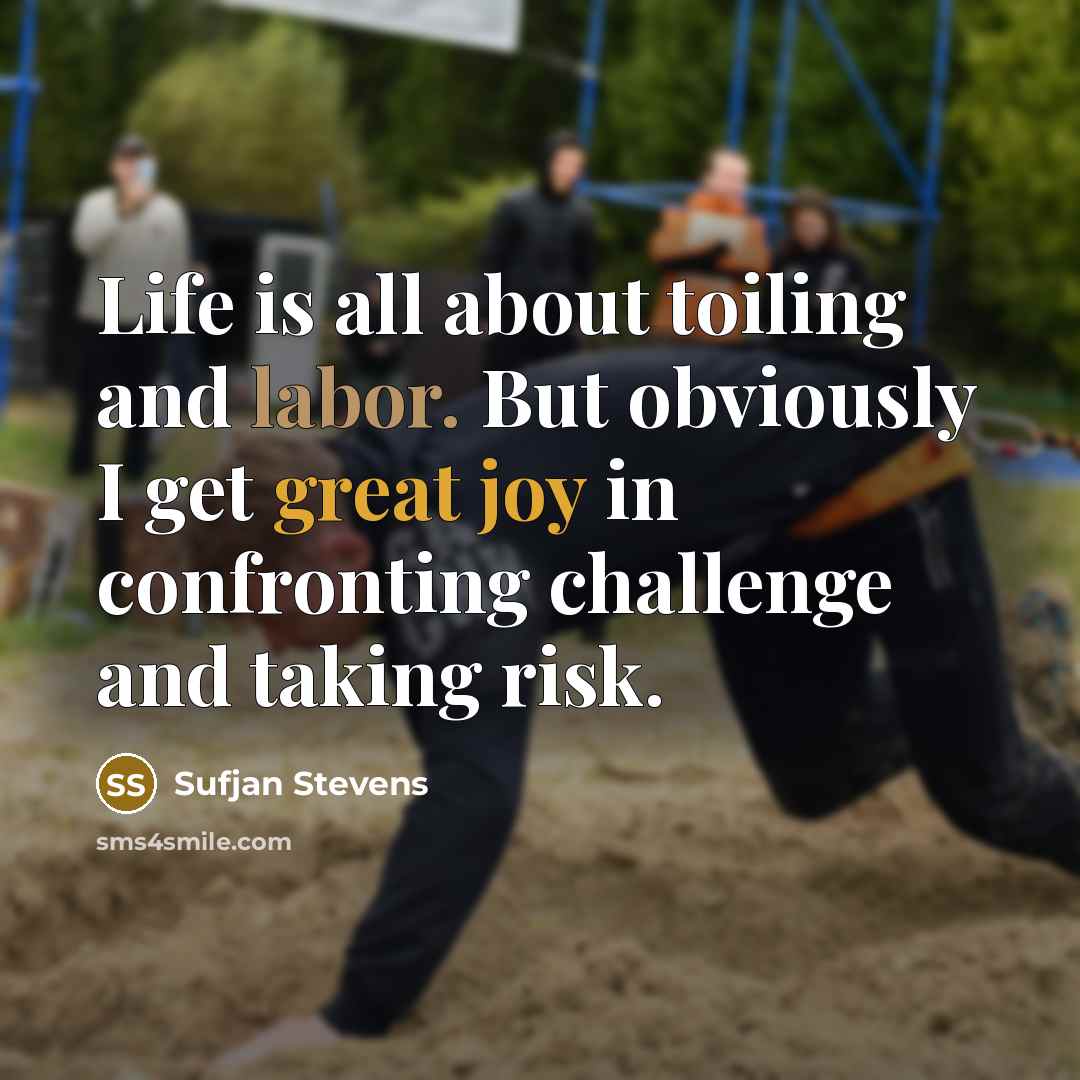 “Life is all about toiling and labor. But obviously I get great joy in confronting challenge and taking risk.” quote by Sufjan Stevens