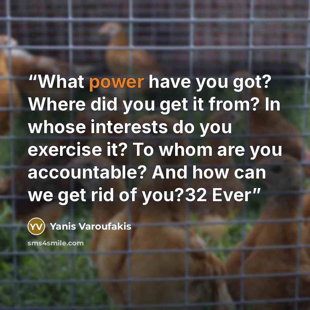 “What power have you got? Where did you get it from? In whose interests do you exercise it? To whom are you accountable? And how can we get rid of you?32 Ever” quote by Yanis Varoufakis
