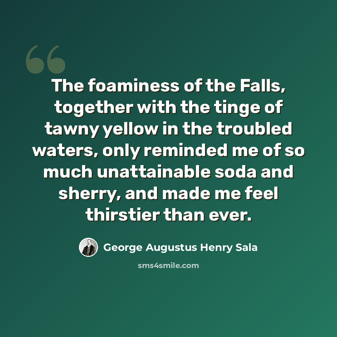 “The foaminess of the Falls, together with the tinge of tawny yellow in the troubled waters, only reminded me of so much unattainable soda and sherry, and made me feel thirstier than ever.” quote by George Augustus Henry Sala