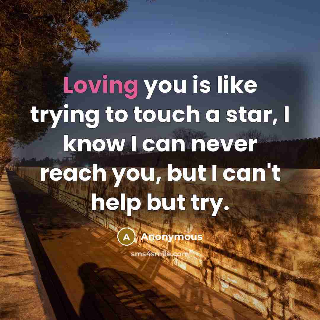 “Loving you is like trying to touch a star, I know I can never reach you, but I can't help but try.” quote by Anonymous