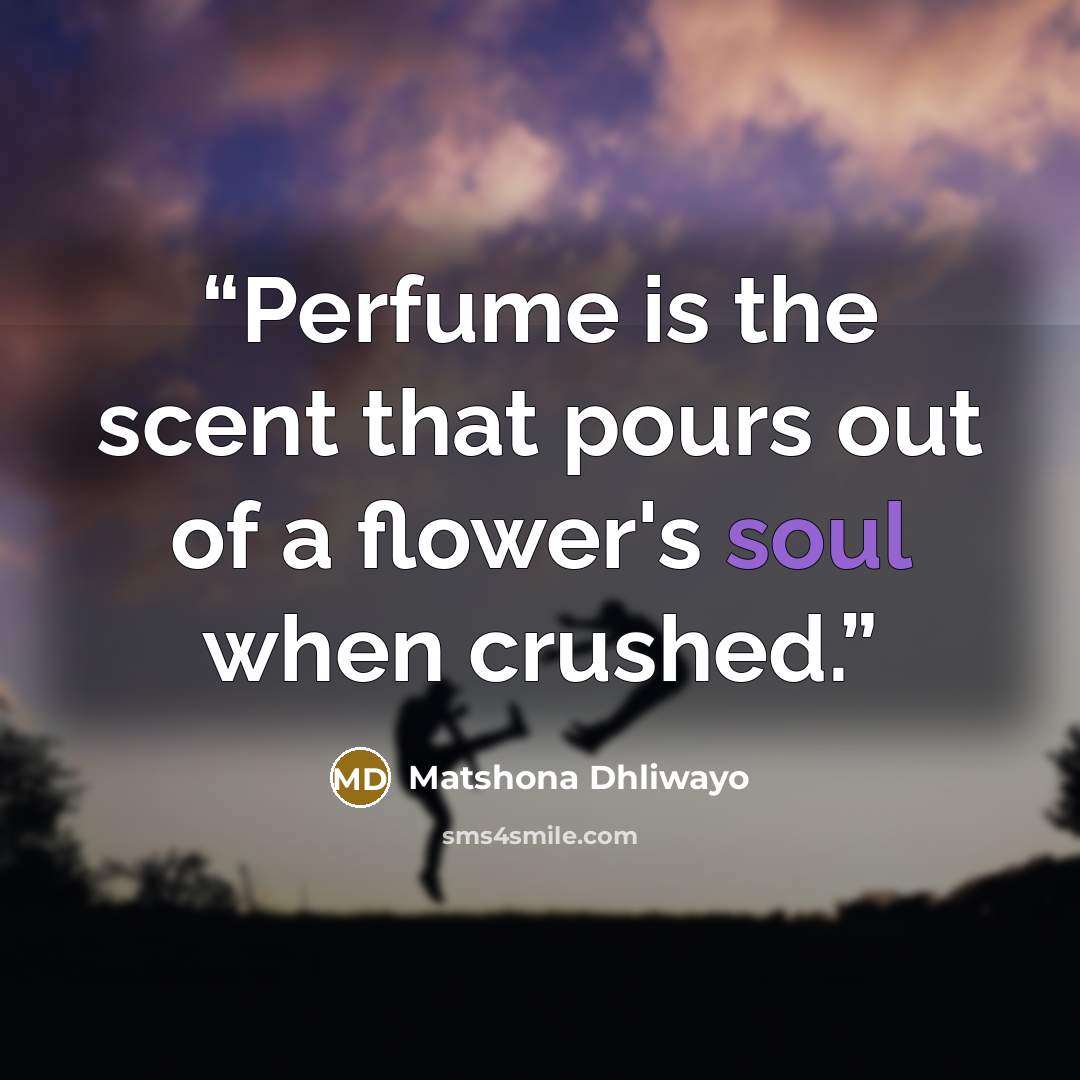 “Perfume is the scent that pours out of a flower's soul when crushed.” quote by Matshona Dhliwayo