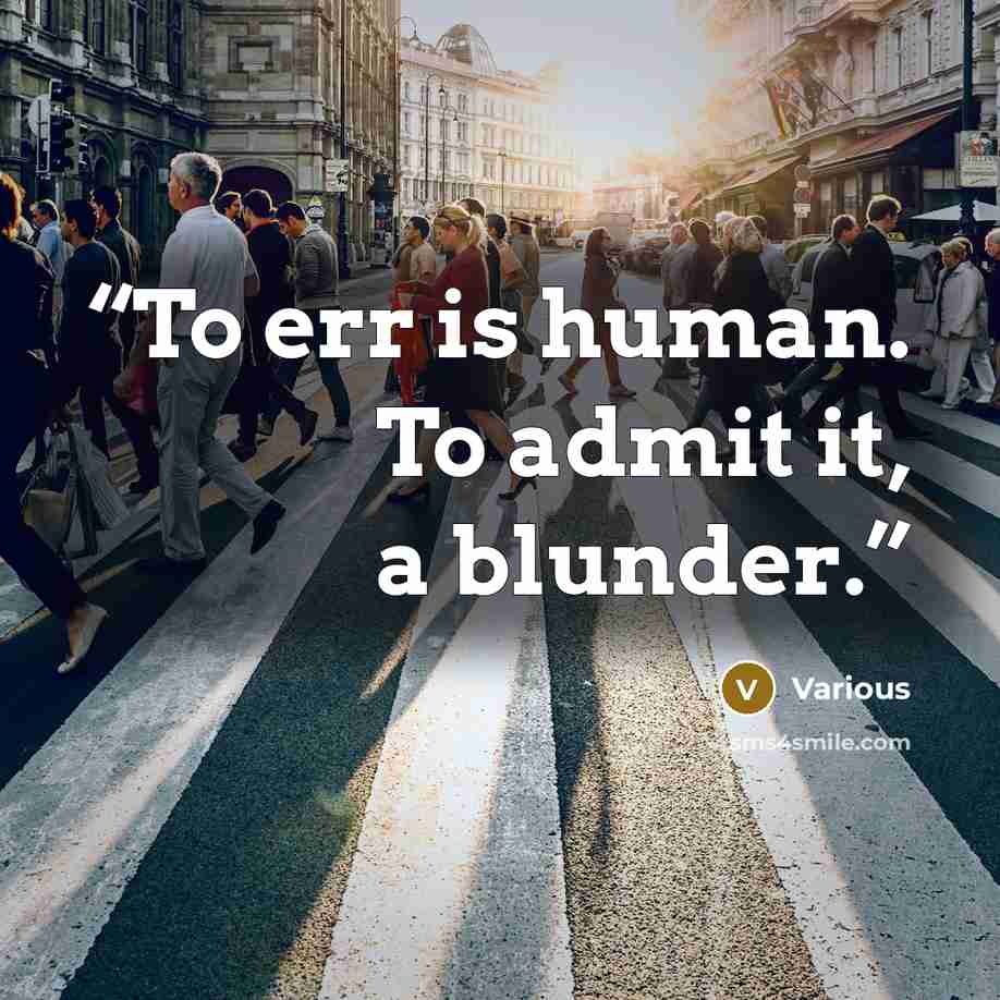“To err is human. To admit it, a blunder.” quote by Various