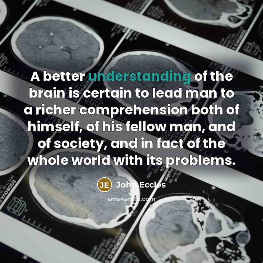 “A better understanding of the brain is certain to lead man to a richer comprehension both of himself, of his fellow man, and of society, and in fact of the whole world with its problems.” quote by John Eccles