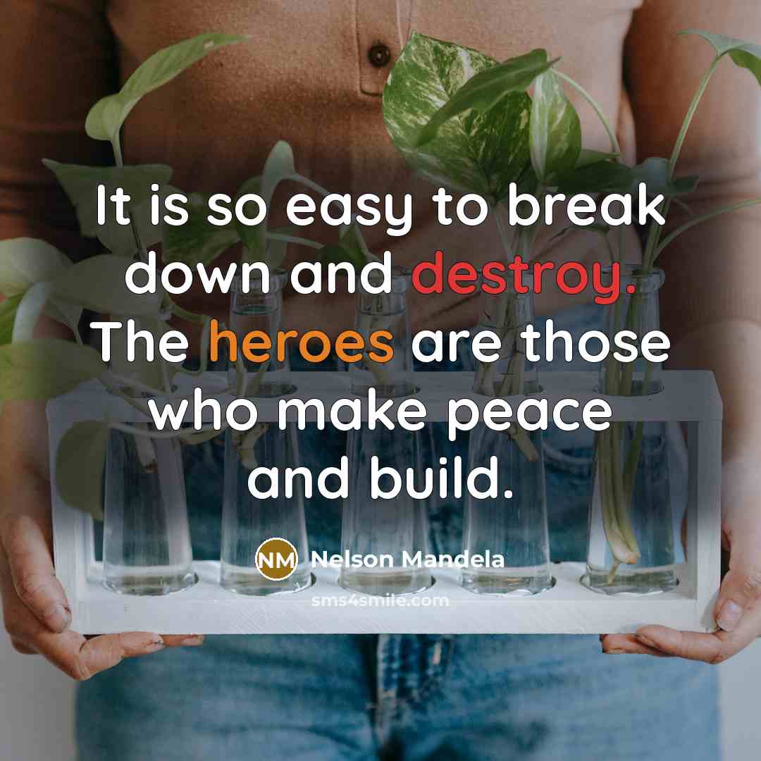 “It is so easy to break down and destroy. The heroes are those who make peace and build.” quote by Nelson Mandela