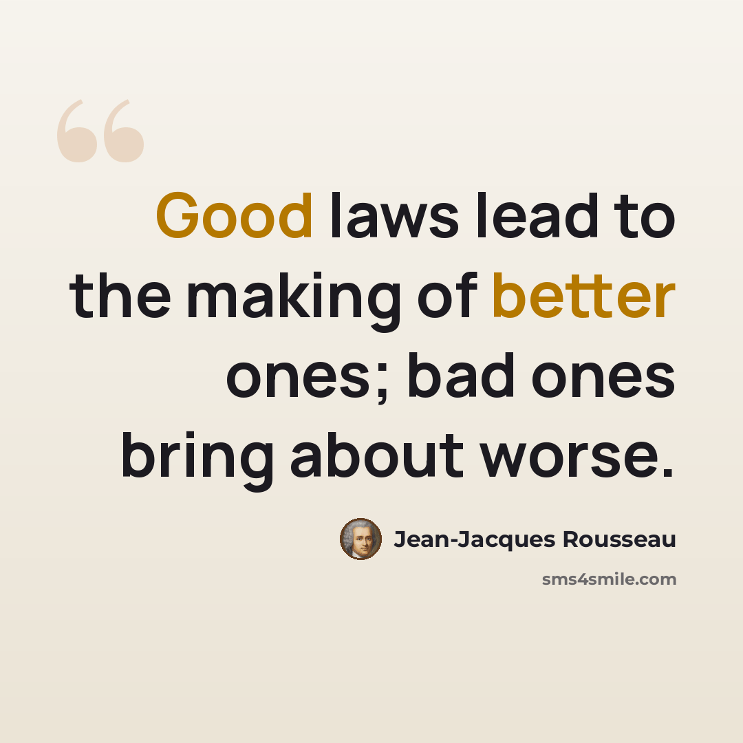 “Good laws lead to the making of better ones; bad ones bring about worse.” quote by Jean-Jacques Rousseau