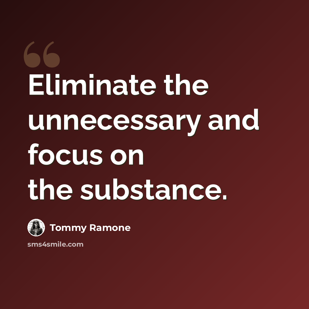“Eliminate the unnecessary and focus on the substance.” quote by Tommy Ramone