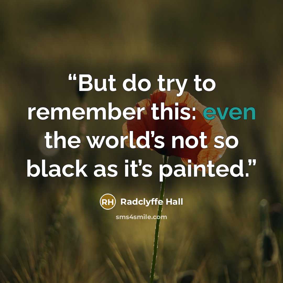 “But do try to remember this: even the world’s not so black as it’s painted.” quote by Radclyffe Hall