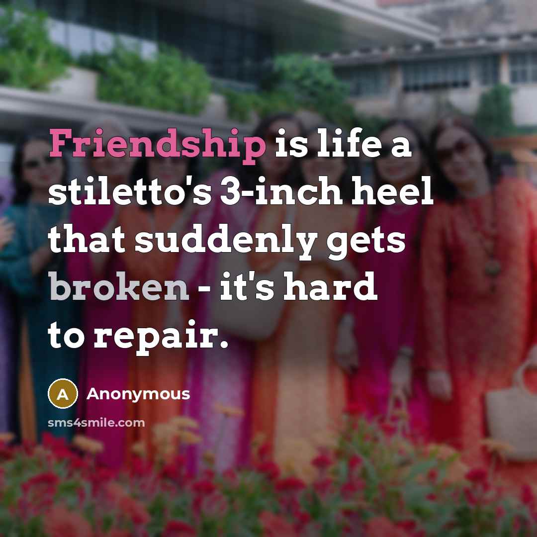 “Friendship is life a stiletto's 3-inch heel that suddenly gets broken - it's hard to repair.” quote by Anonymous