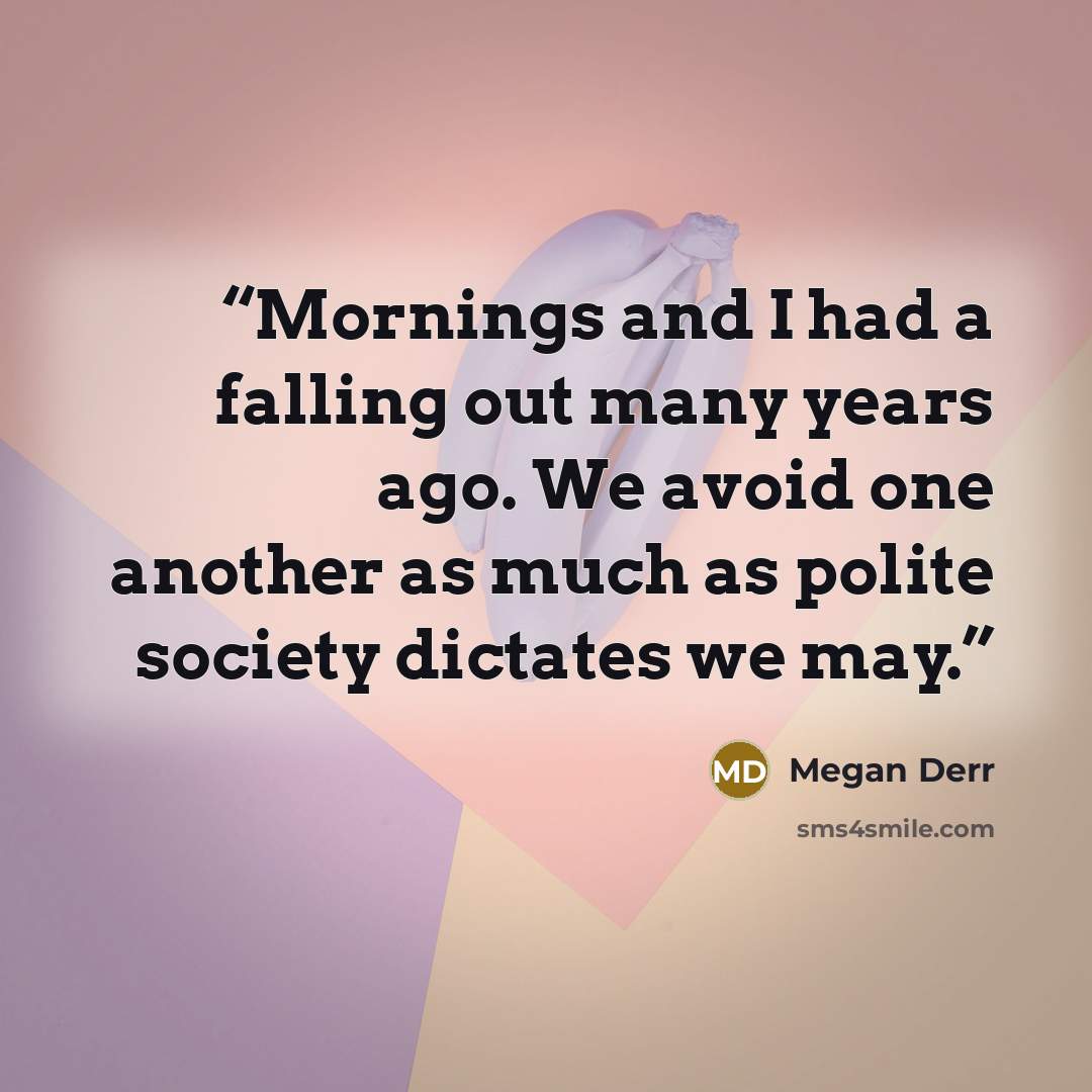 “Mornings and I had a falling out many years ago. We avoid one another as much as polite society dictates we may.” quote by Megan Derr