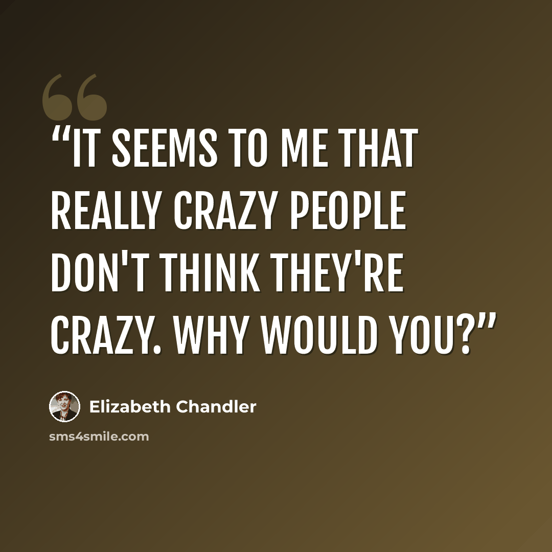 “It seems to me that really crazy people don't think they're crazy. Why would you?” quote by Elizabeth Chandler