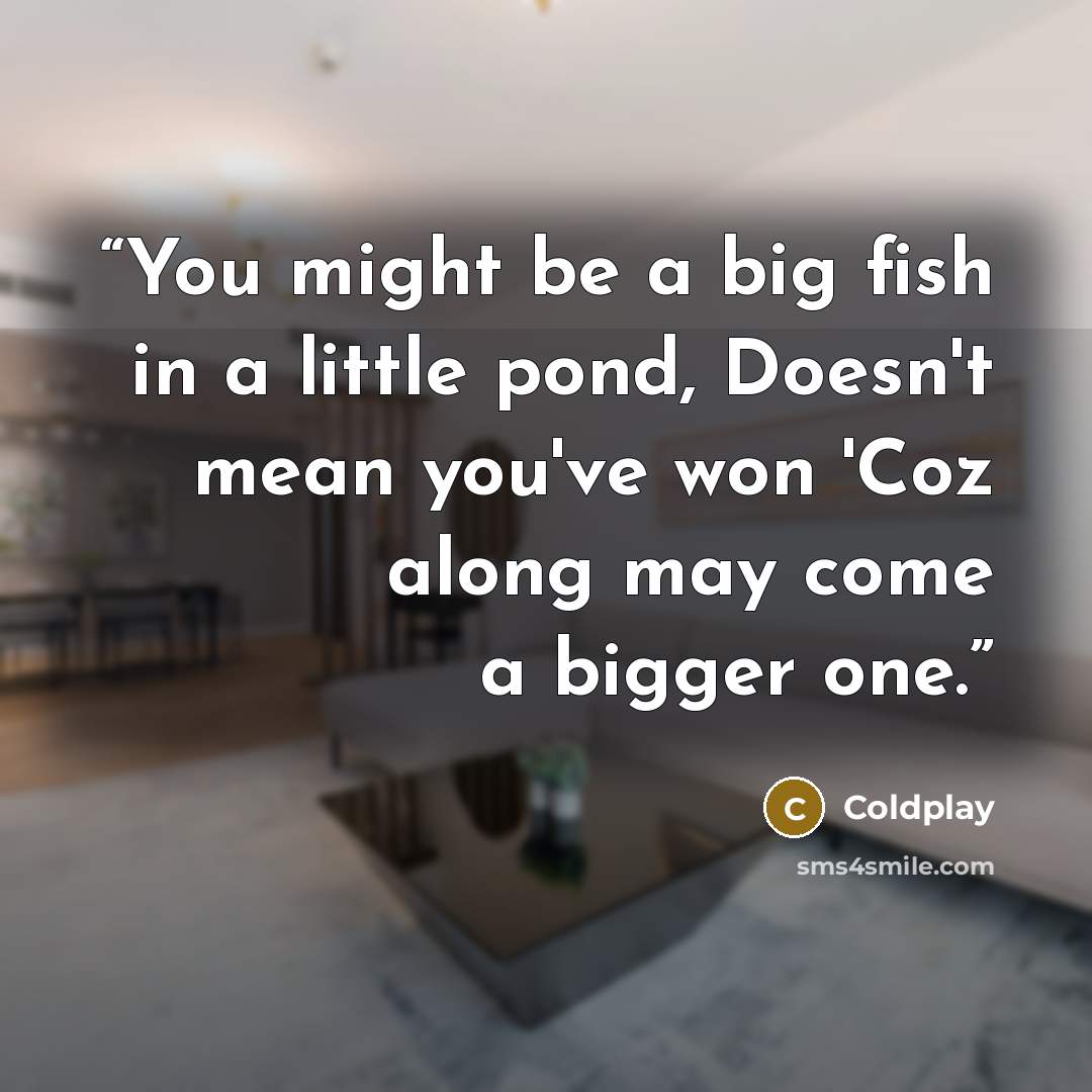 “You might be a big fish in a little pond, Doesn't mean you've won 'Coz along may come a bigger one.” quote by Coldplay