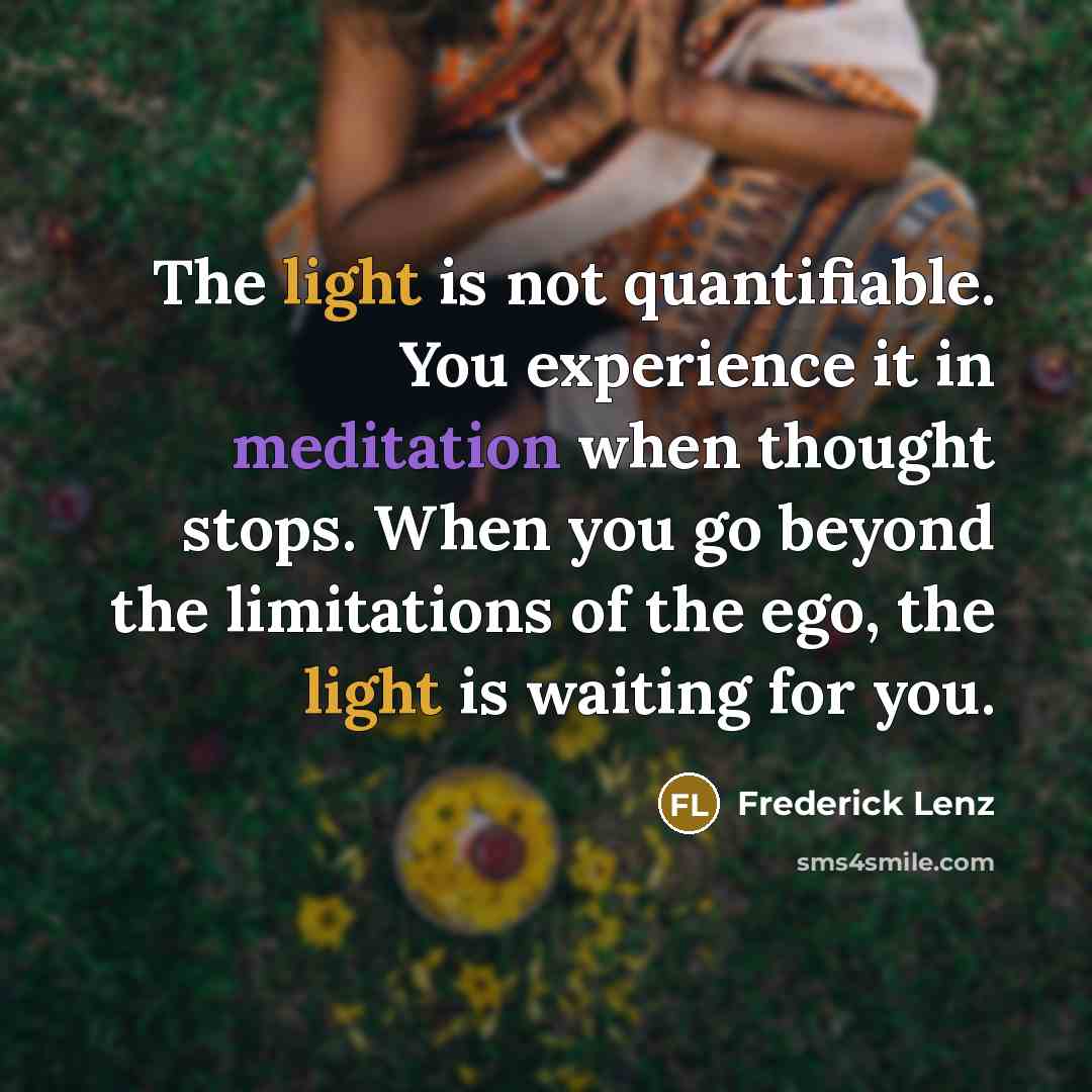“The light is not quantifiable. You experience it in meditation when thought stops. When you go beyond the limitations of the ego, the light is waiting for you.” quote by Frederick Lenz