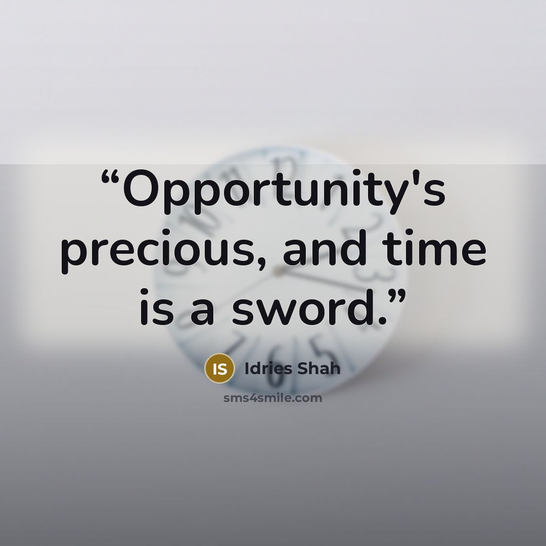 “Opportunity's precious, and time is a sword.” quote by Idries Shah