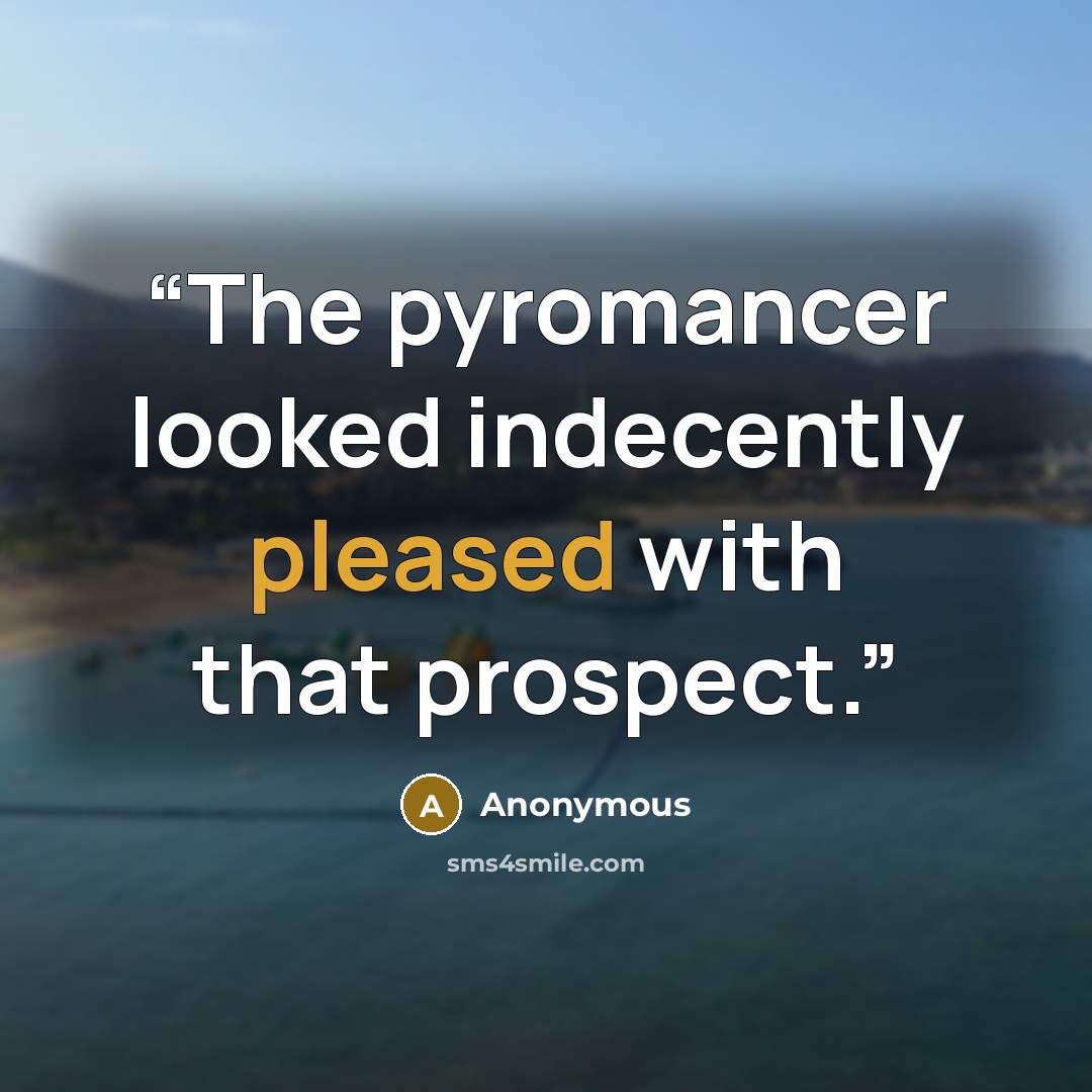 “The pyromancer looked indecently pleased with that prospect.” quote by Anonymous